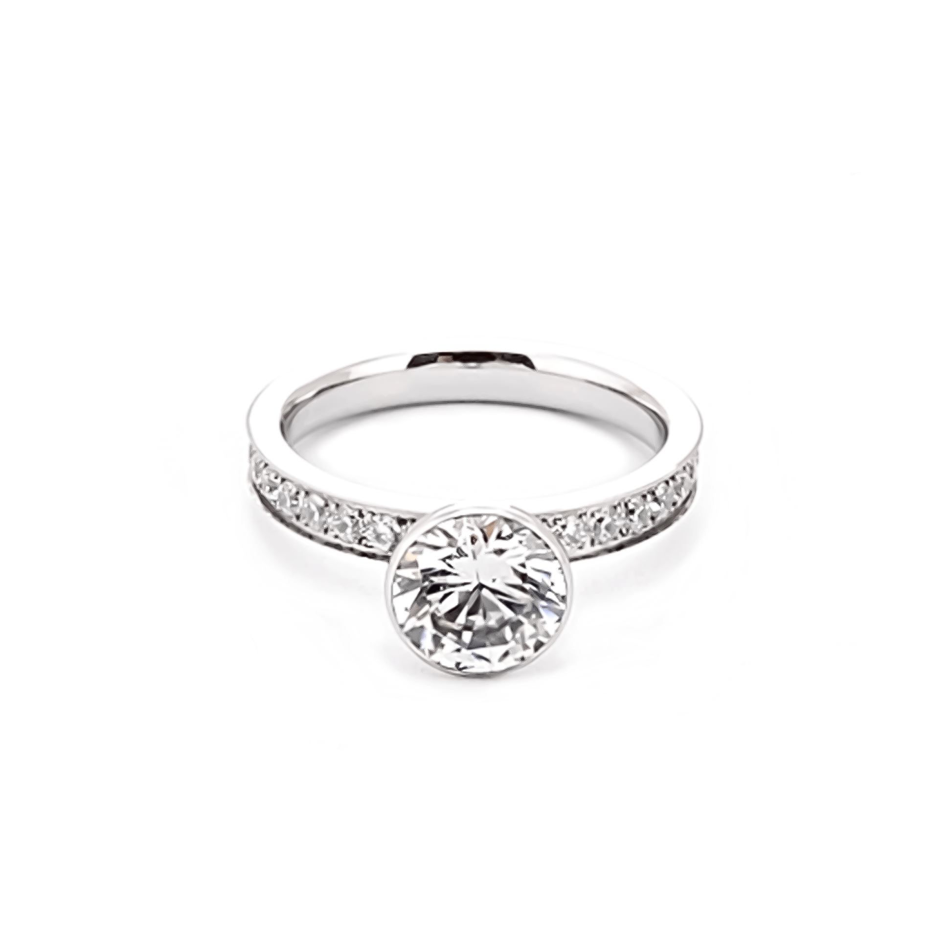 RG112W B.Tiff 2 ct Solitaire Pave Engagement Ring [Thin Band] - PBNJ FASHIONS