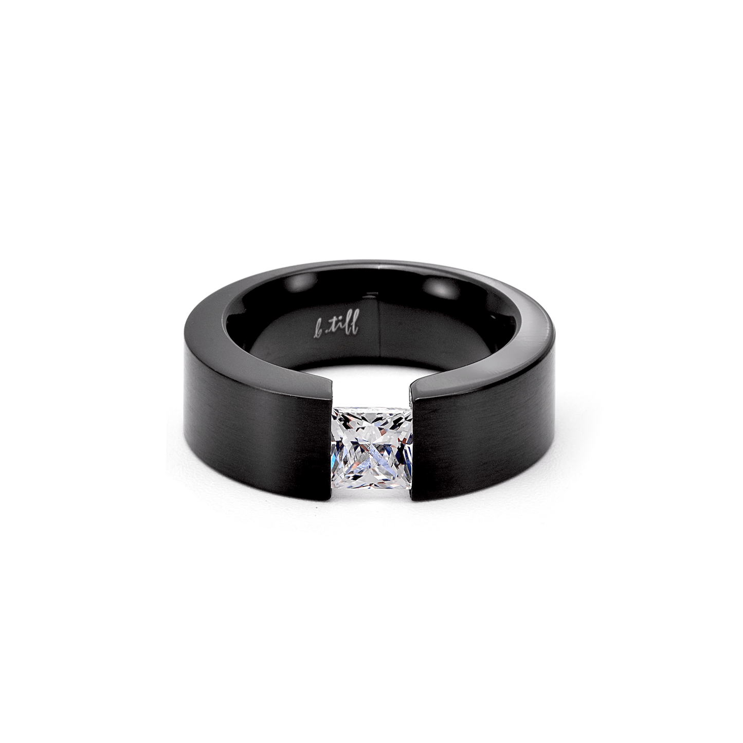 RG114B B.Tiff 1 ct Princess Cut Black Solitaire Ring [Wide Band] - PBNJ FASHIONS