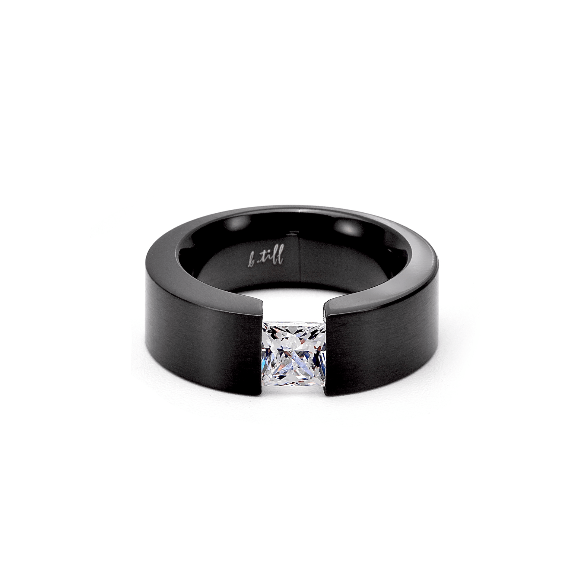 RG114B B.Tiff 1 ct Princess Cut Black Solitaire Ring [Wide Band] - PBNJ FASHIONS