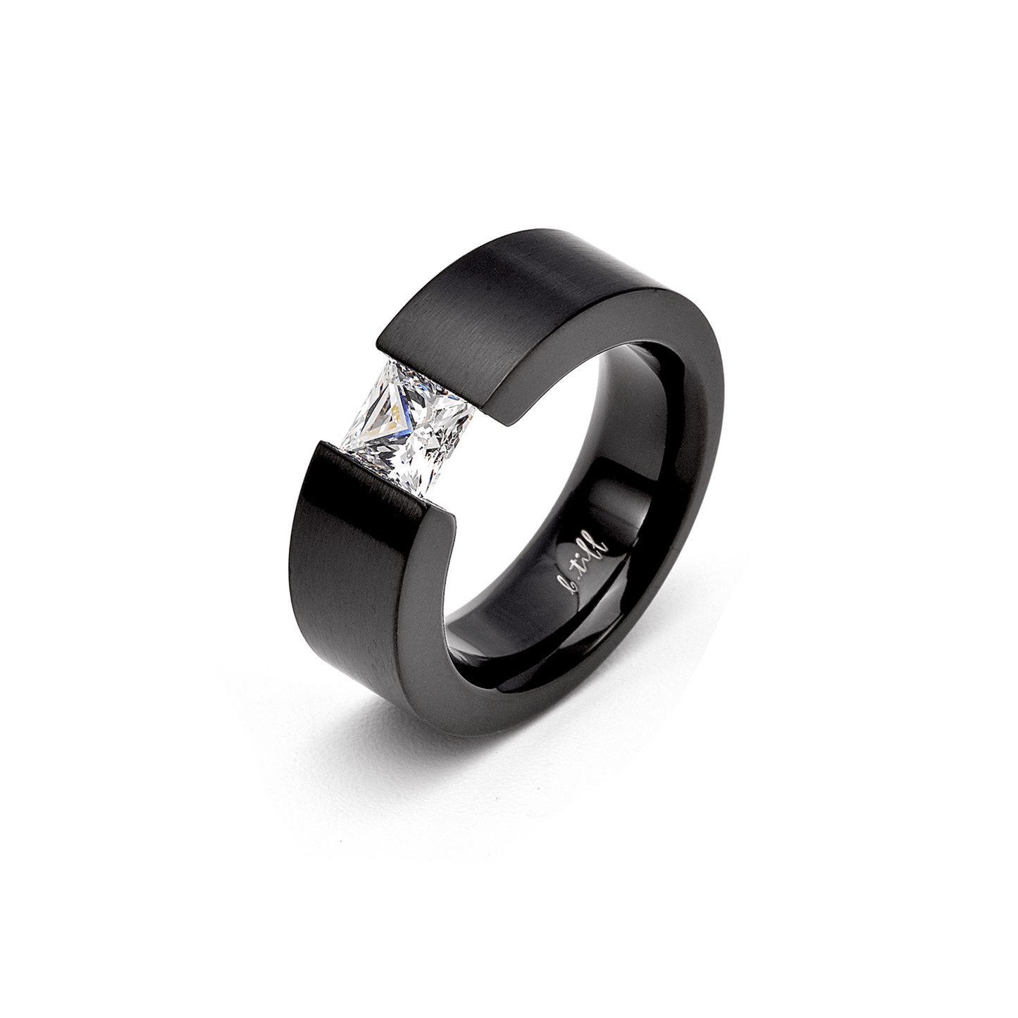 RG114B B.Tiff 1 ct Princess Cut Black Solitaire Ring [Wide Band] - PBNJ FASHIONS