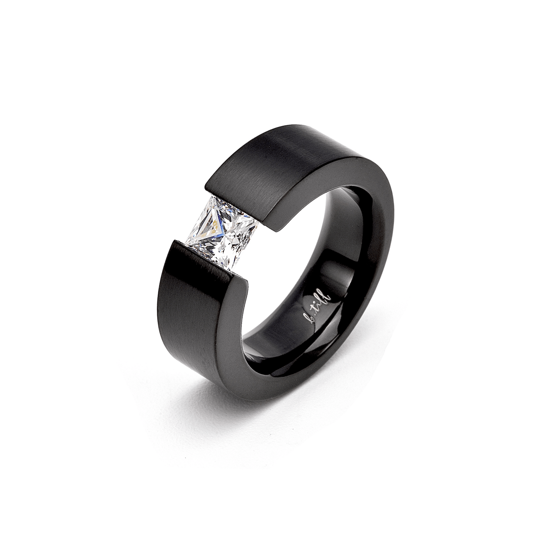 RG114B B.Tiff 1 ct Princess Cut Black Solitaire Ring [Wide Band] - PBNJ FASHIONS