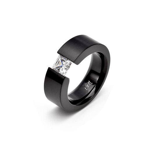 RG114B B.Tiff 1 ct Princess Cut Black Solitaire Ring [Wide Band] - PBNJ FASHIONS