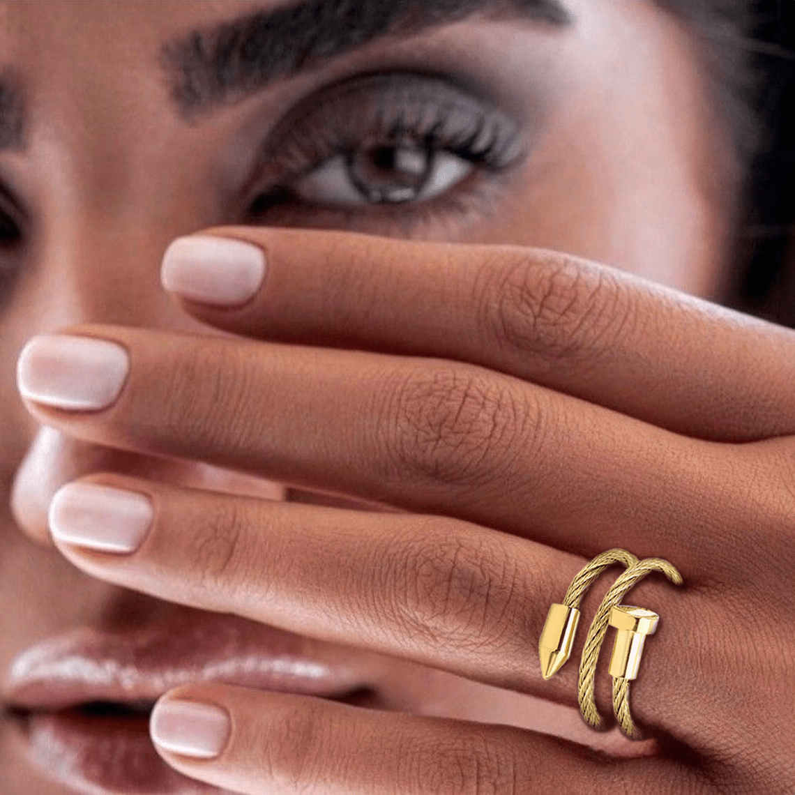 RG116G B.Tiff Gold Pointe Cable Adjustable Ring - PBNJ FASHIONS