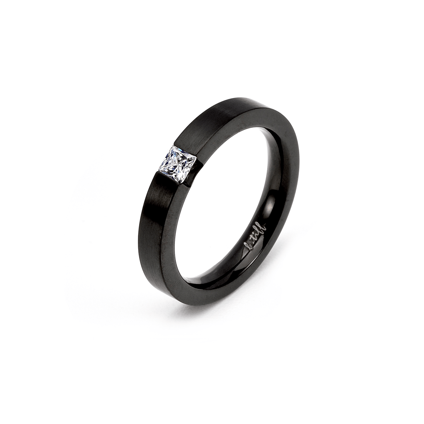 RG301B B.Tiff .12 ct Princess Cut Black Solitaire Ring [Thin Band] - PBNJ FASHIONS