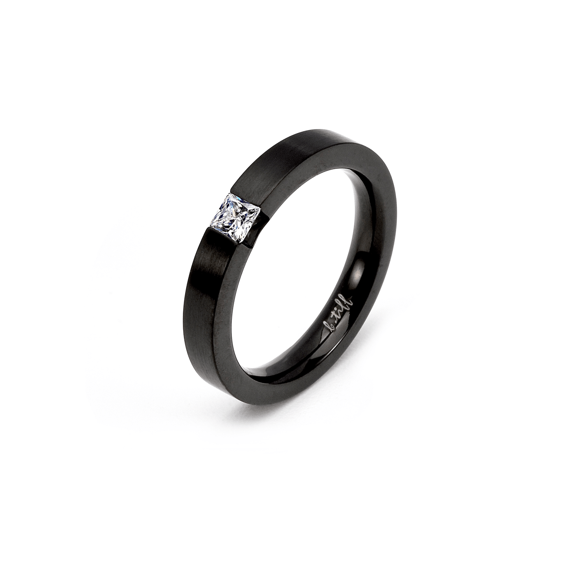 RG301B B.Tiff .12 ct Princess Cut Black Solitaire Ring [Thin Band] - PBNJ FASHIONS