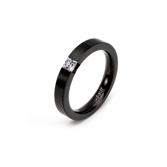RG301B B.Tiff .12 ct Princess Cut Black Solitaire Ring [Thin Band] - PBNJ FASHIONS