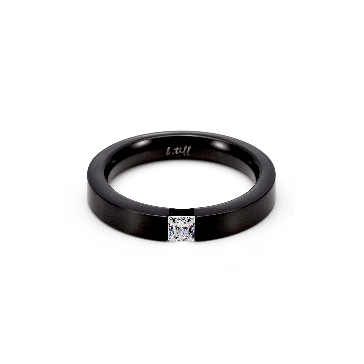 RG301B B.Tiff .12 ct Princess Cut Black Solitaire Ring [Thin Band] - PBNJ FASHIONS