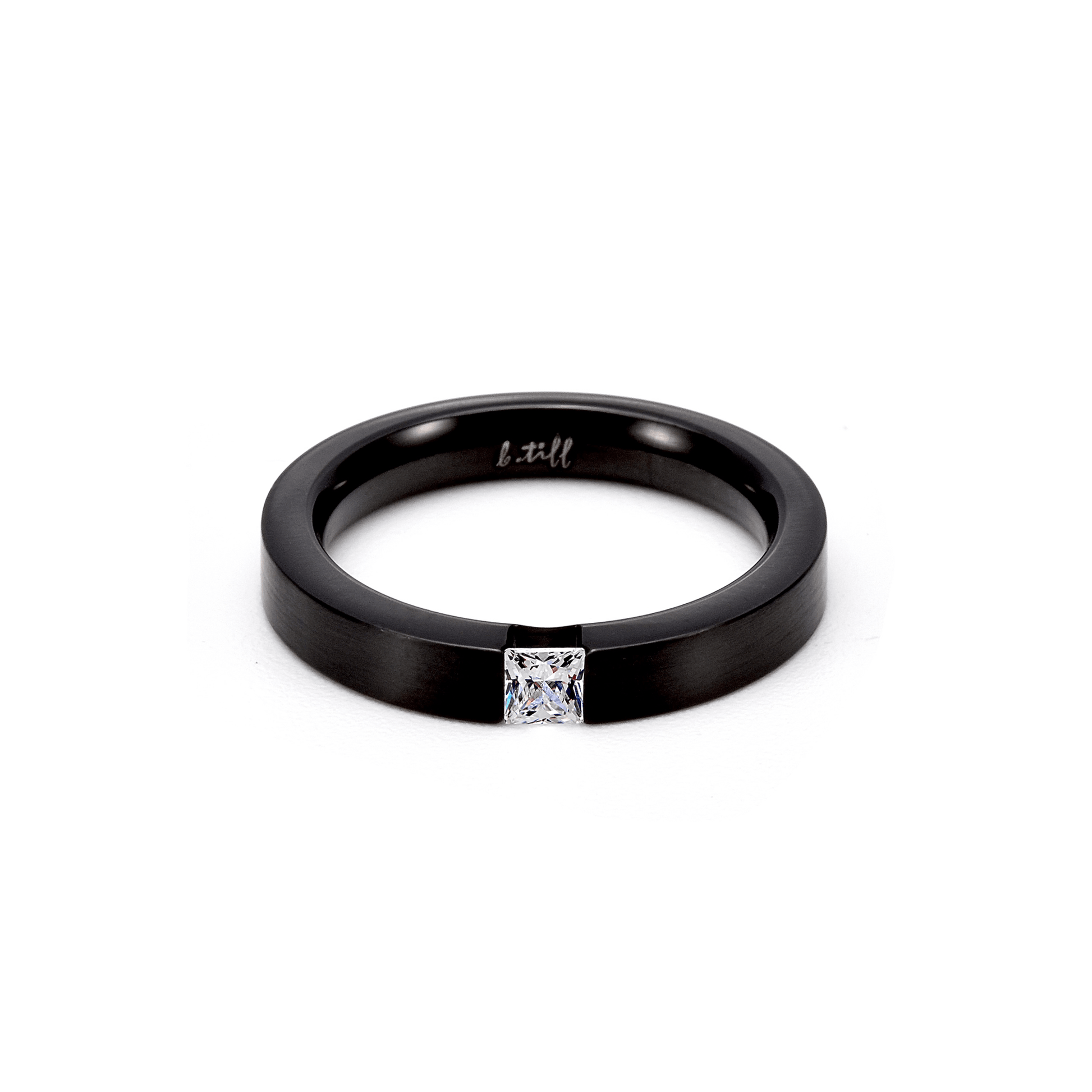RG301B B.Tiff .12 ct Princess Cut Black Solitaire Ring [Thin Band] - PBNJ FASHIONS