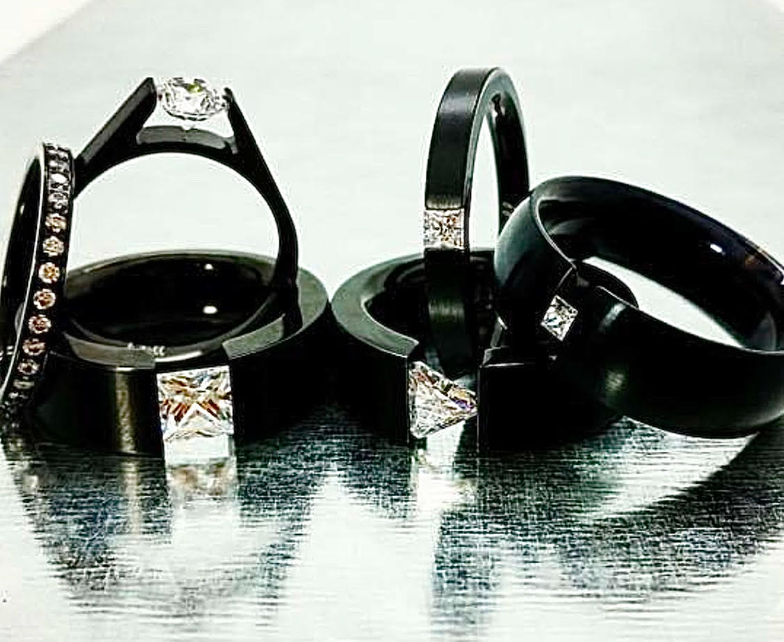 RG301B B.Tiff .12 ct Princess Cut Black Solitaire Ring [Thin Band] - PBNJ FASHIONS