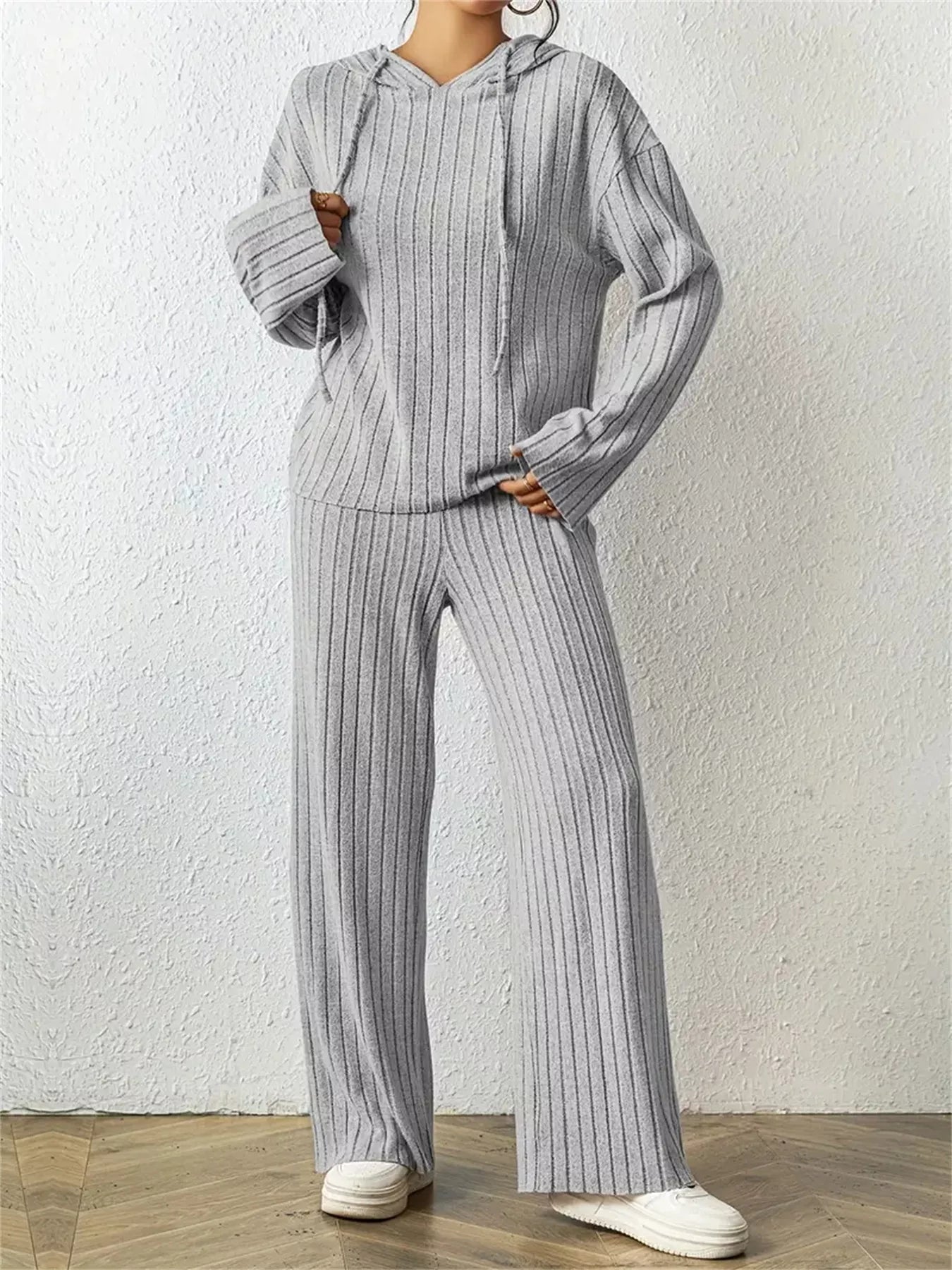 Ribbed Drawstring Hoodie and Pants Set - PBNJ FASHIONS