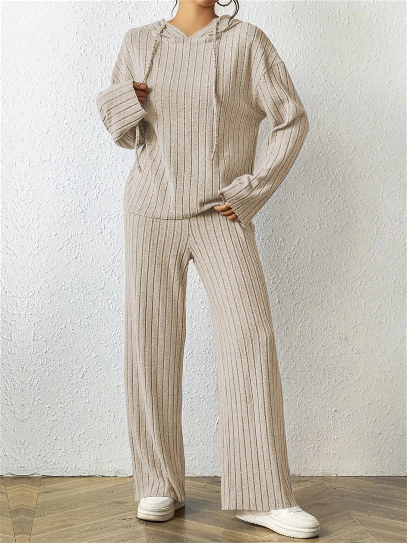 Ribbed Drawstring Hoodie and Pants Set - PBNJ FASHIONS