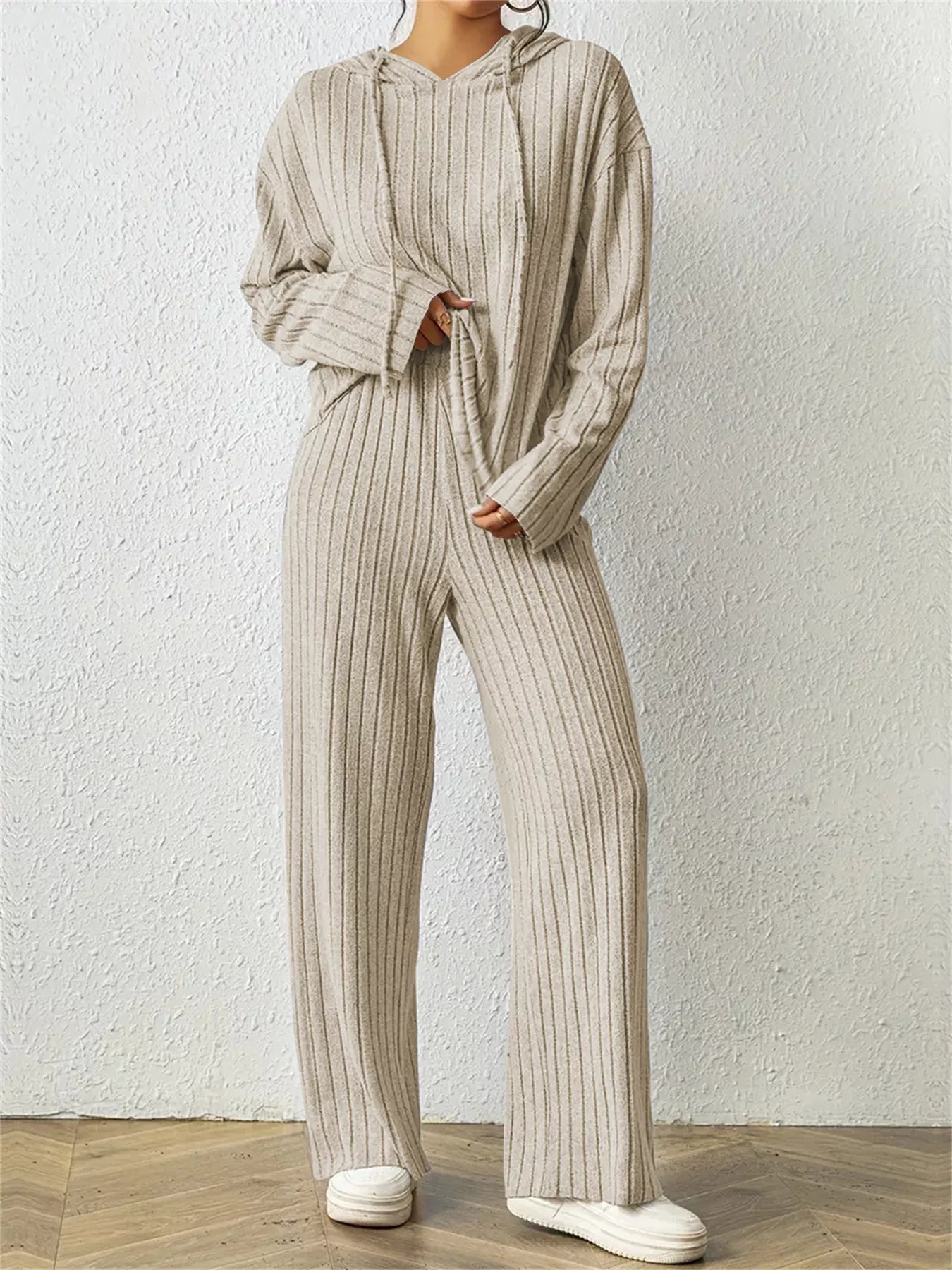 Ribbed Drawstring Hoodie and Pants Set - PBNJ FASHIONS