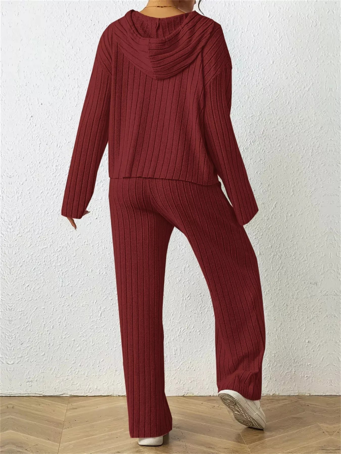 Ribbed Drawstring Hoodie and Pants Set - PBNJ FASHIONS
