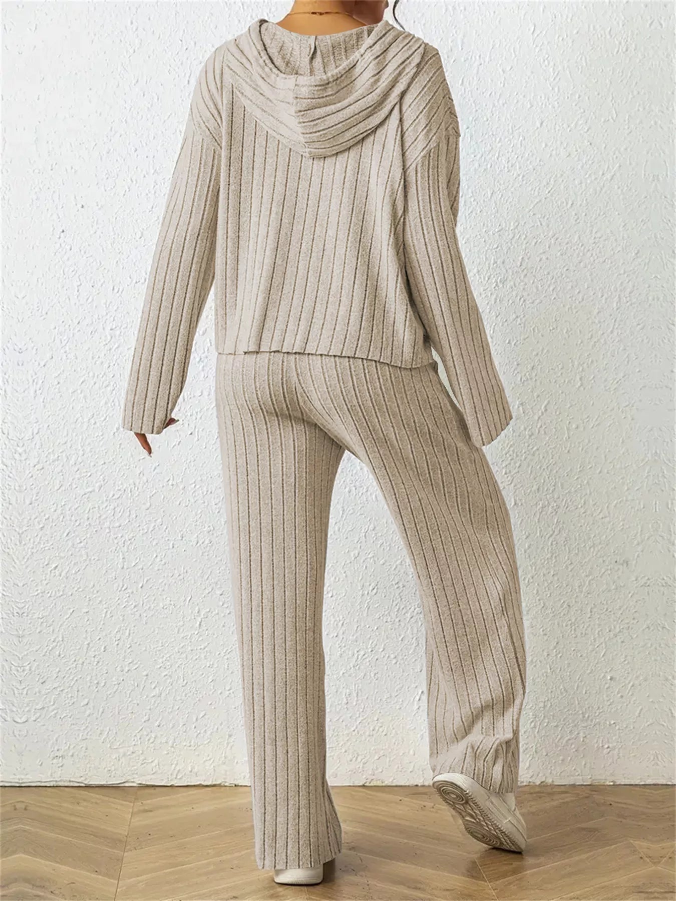 Ribbed Drawstring Hoodie and Pants Set - PBNJ FASHIONS