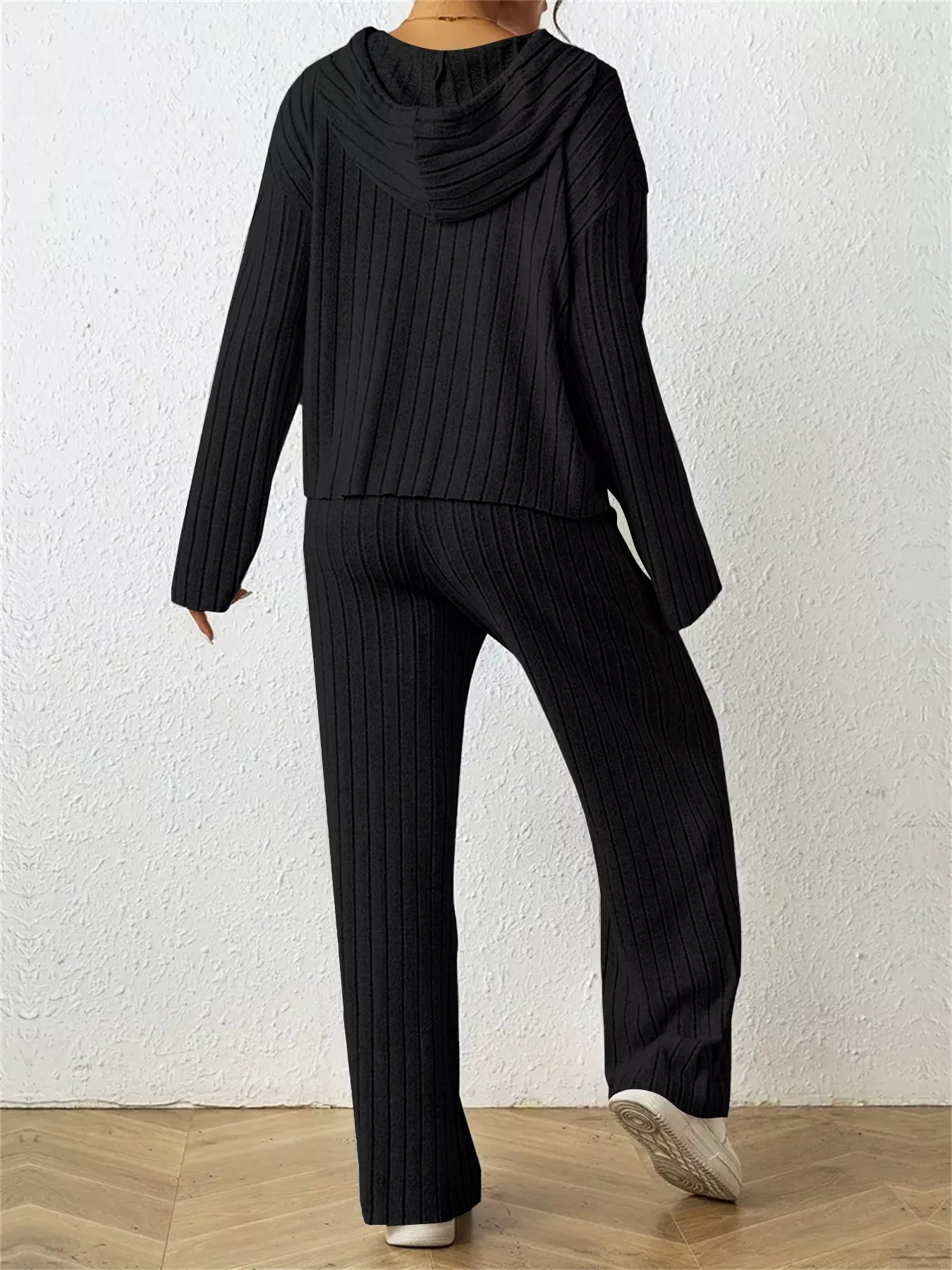 Ribbed Drawstring Hoodie and Pants Set - PBNJ FASHIONS