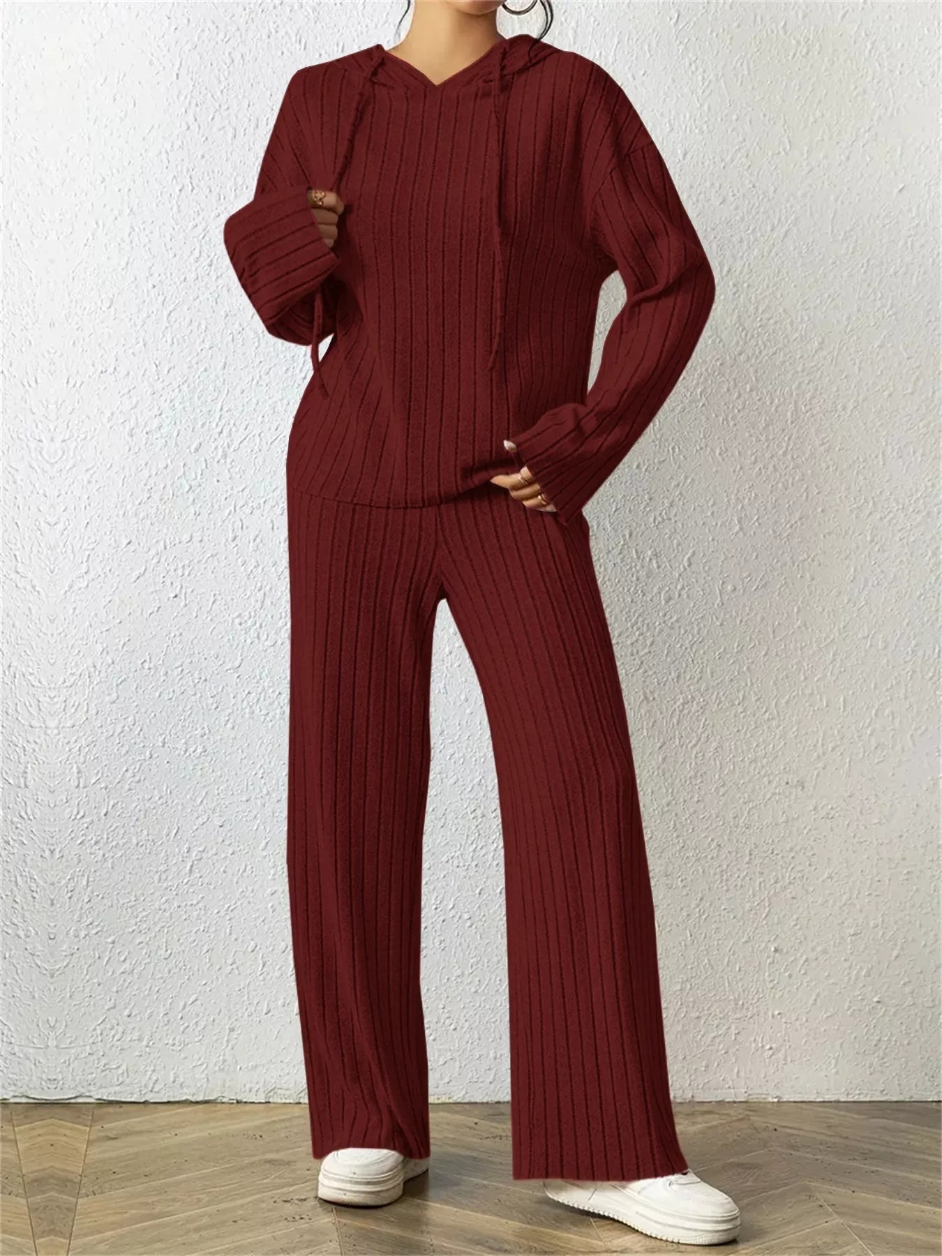 Ribbed Drawstring Hoodie and Pants Set - PBNJ FASHIONS