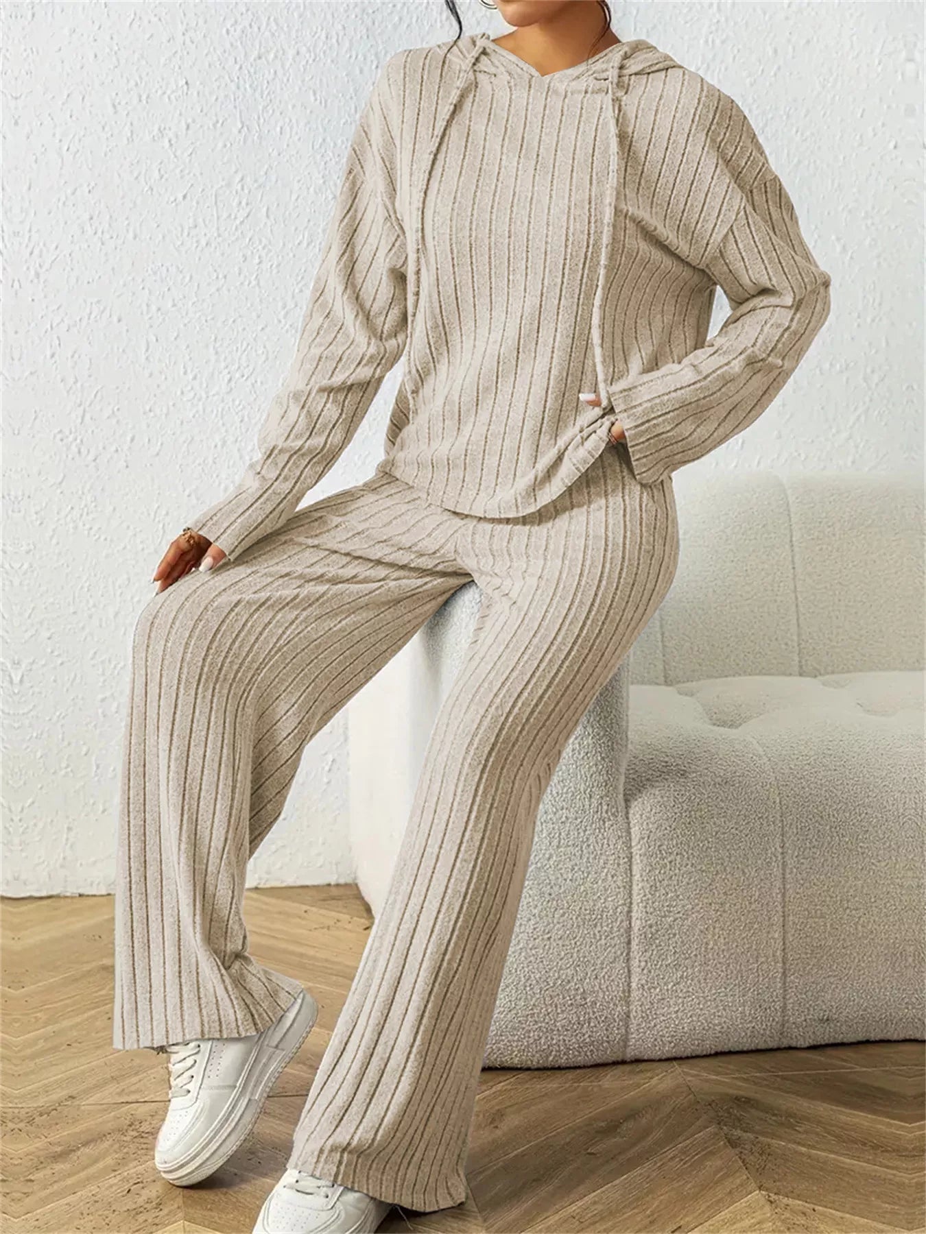 Ribbed Drawstring Hoodie and Pants Set - PBNJ FASHIONS