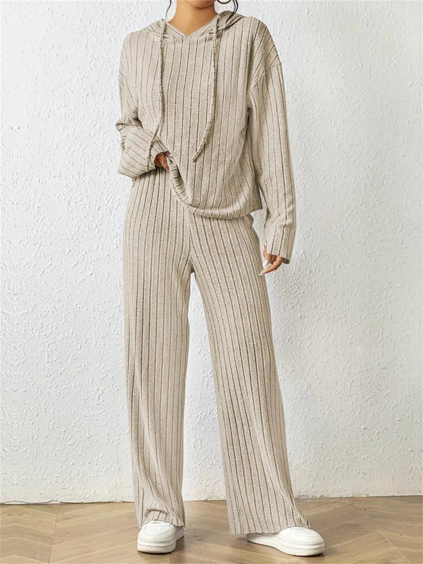 Ribbed Drawstring Hoodie and Pants Set - PBNJ FASHIONS