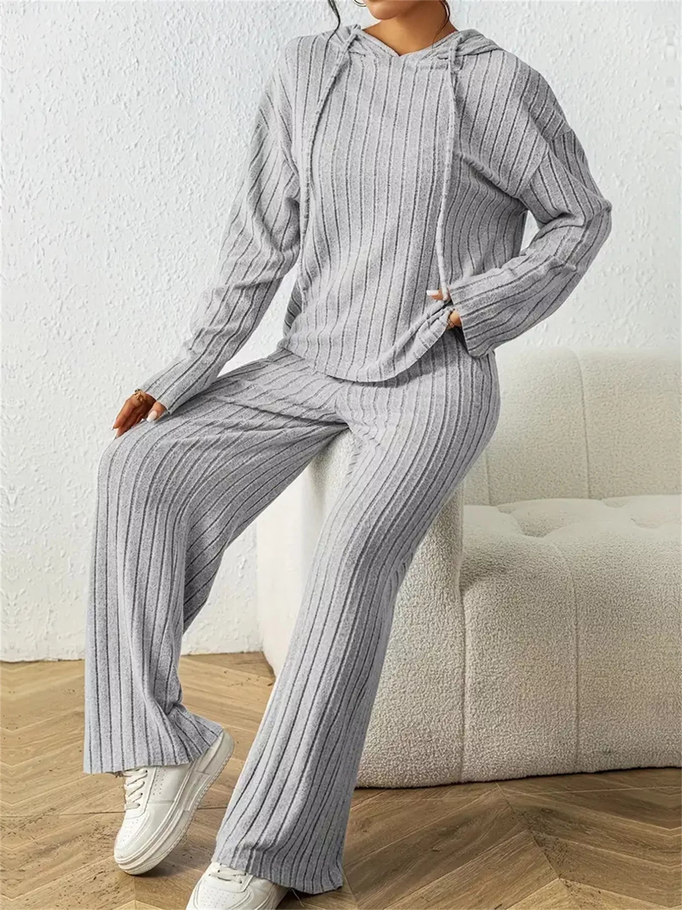 Ribbed Drawstring Hoodie and Pants Set - PBNJ FASHIONS