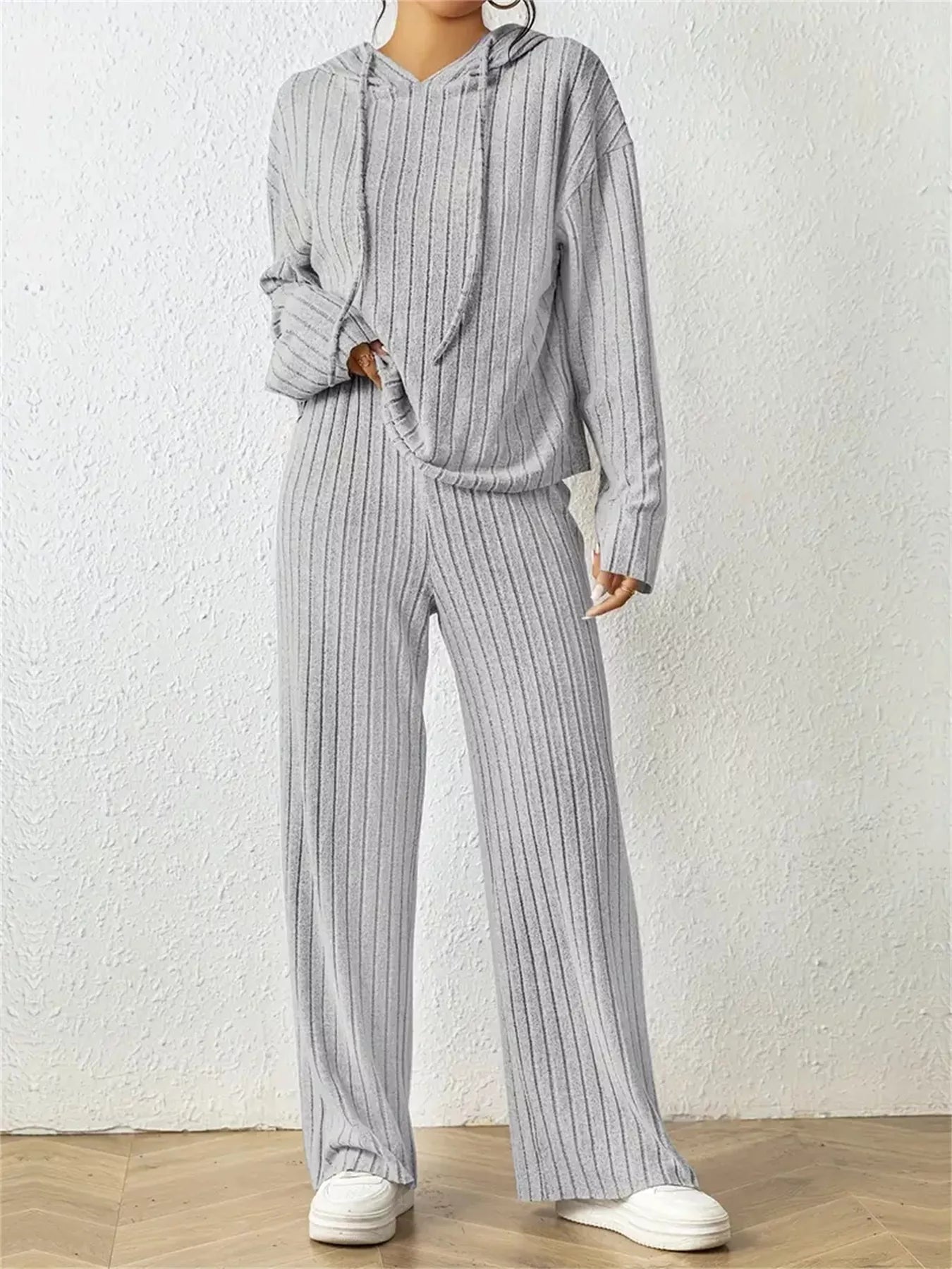 Ribbed Drawstring Hoodie and Pants Set - PBNJ FASHIONS