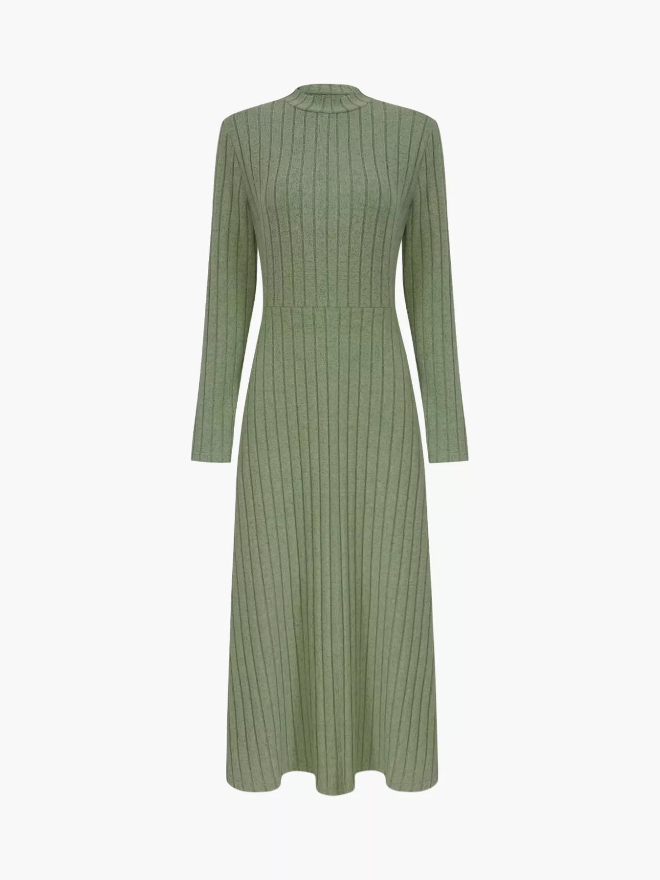 Ribbed Knit Long Sleeve Midi Dress - PBNJ FASHIONS
