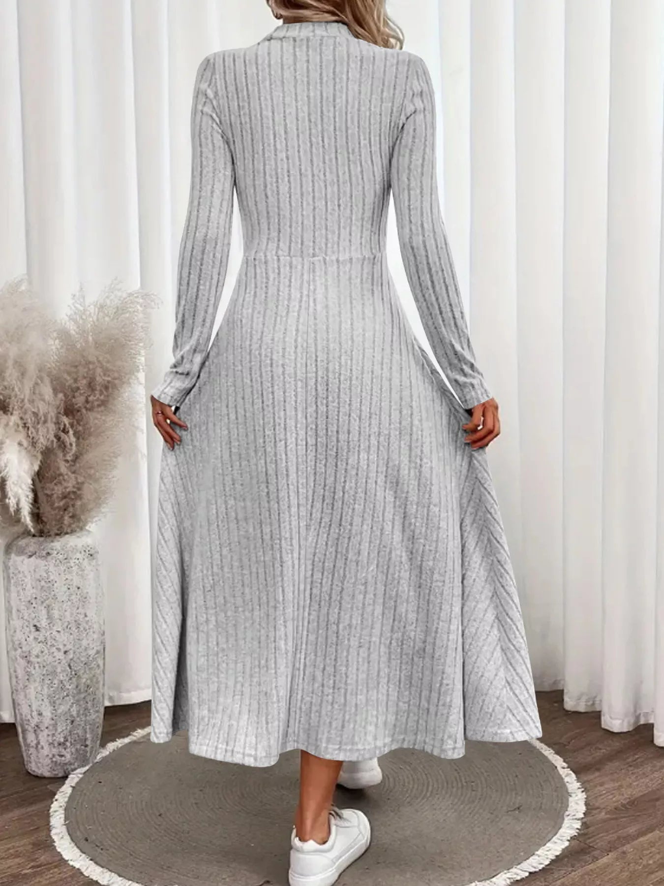 Ribbed Knit Long Sleeve Midi Dress - PBNJ FASHIONS
