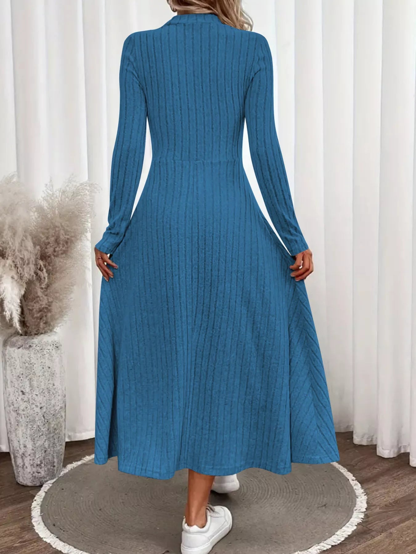 Ribbed Knit Long Sleeve Midi Dress - PBNJ FASHIONS