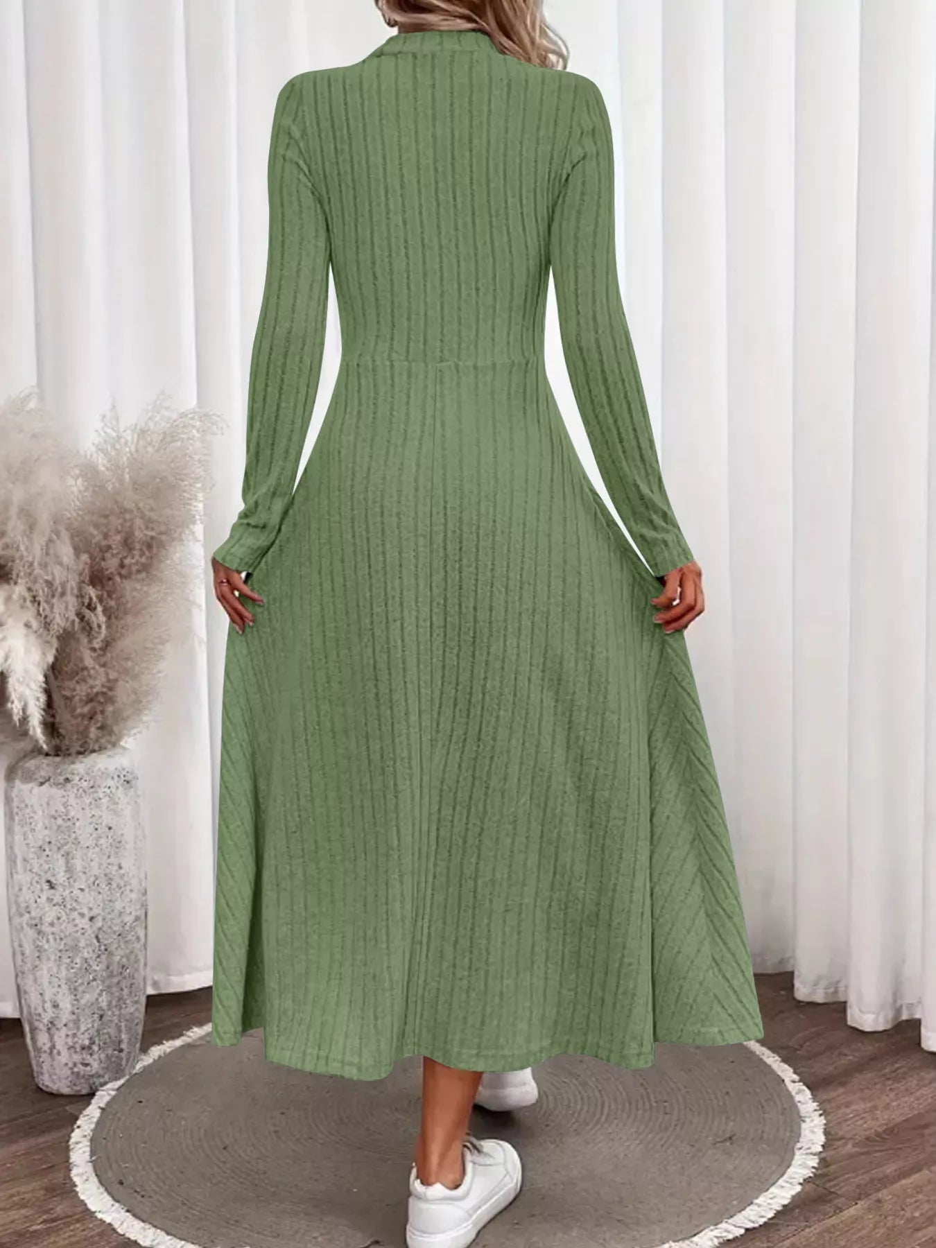 Ribbed Knit Long Sleeve Midi Dress - PBNJ FASHIONS