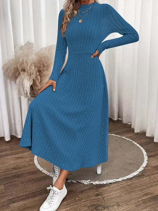 Ribbed Knit Long Sleeve Midi Dress - PBNJ FASHIONS