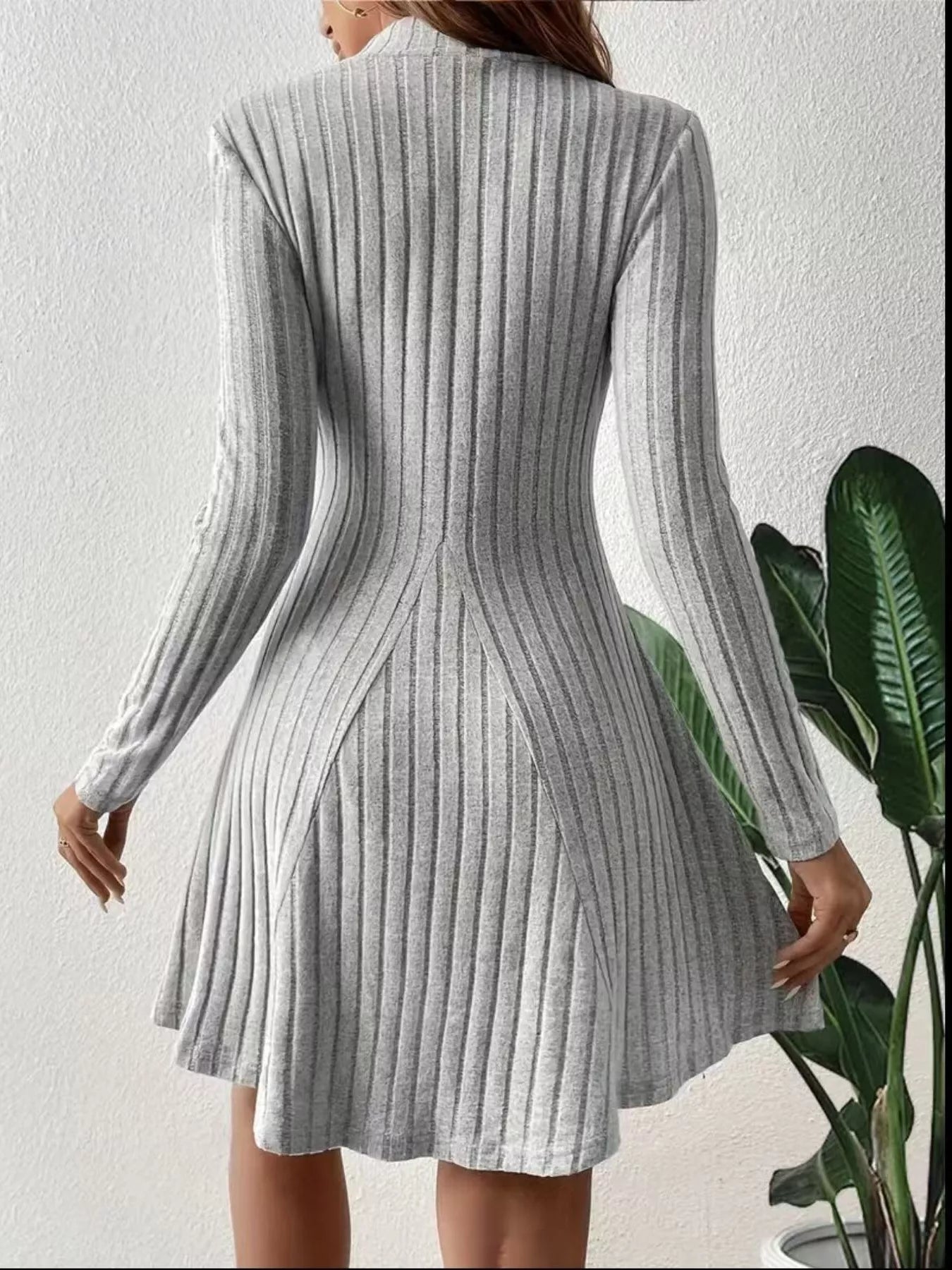 Ribbed Knit Mock Neck Long Sleeve Mini Dress - PBNJ FASHIONS
