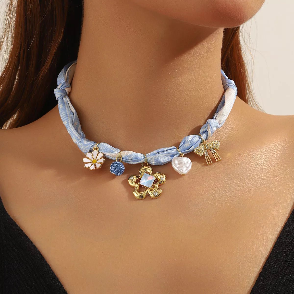 Ribbon Flower Charm Necklace - PBNJ FASHIONS