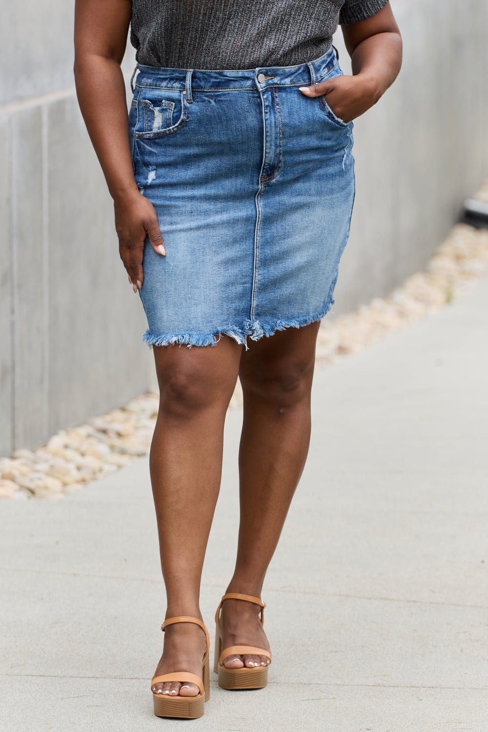 RISEN Amelia Full Size Denim Mini Skirt - PBNJ FASHIONS