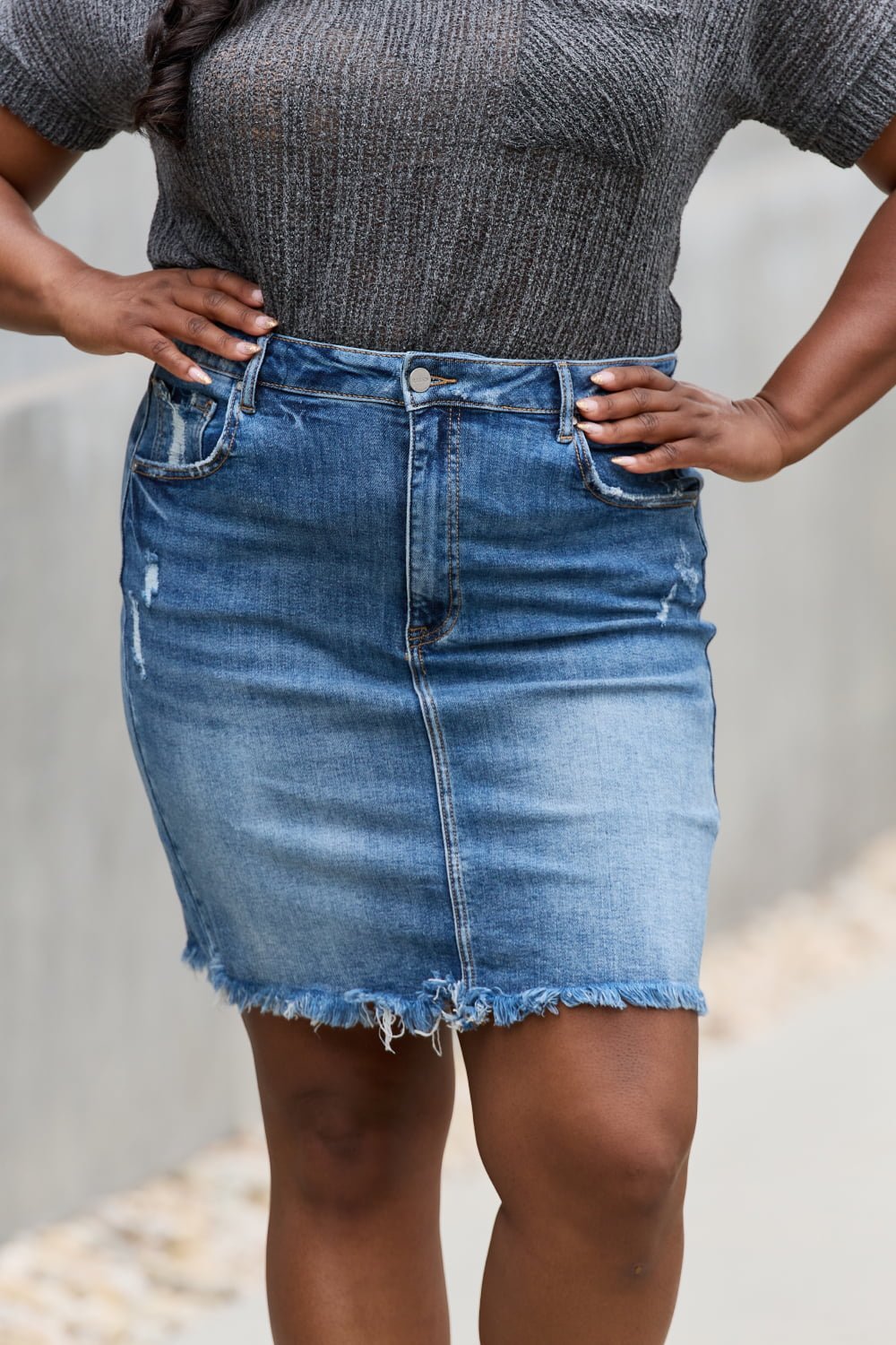 RISEN Amelia Full Size Denim Mini Skirt - PBNJ FASHIONS