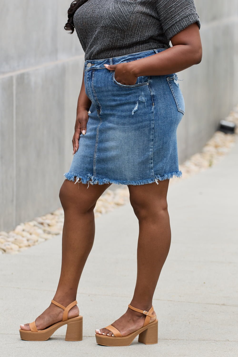 RISEN Amelia Full Size Denim Mini Skirt - PBNJ FASHIONS