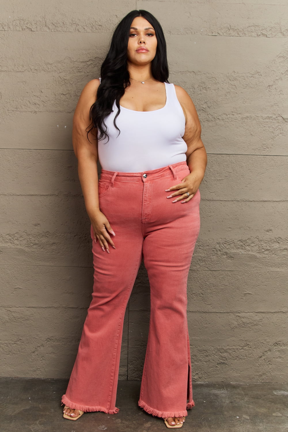 RISEN Bailey Full Size High Waist Side Slit Flare Jeans - PBNJ FASHIONS