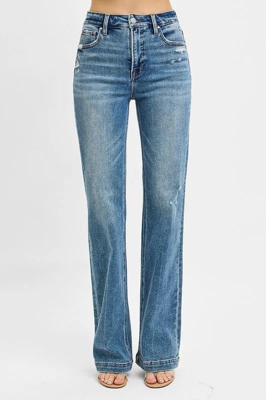 RISEN Full Size Distressed Detail Bootcut Jeans Plus Size - PBNJ FASHIONS