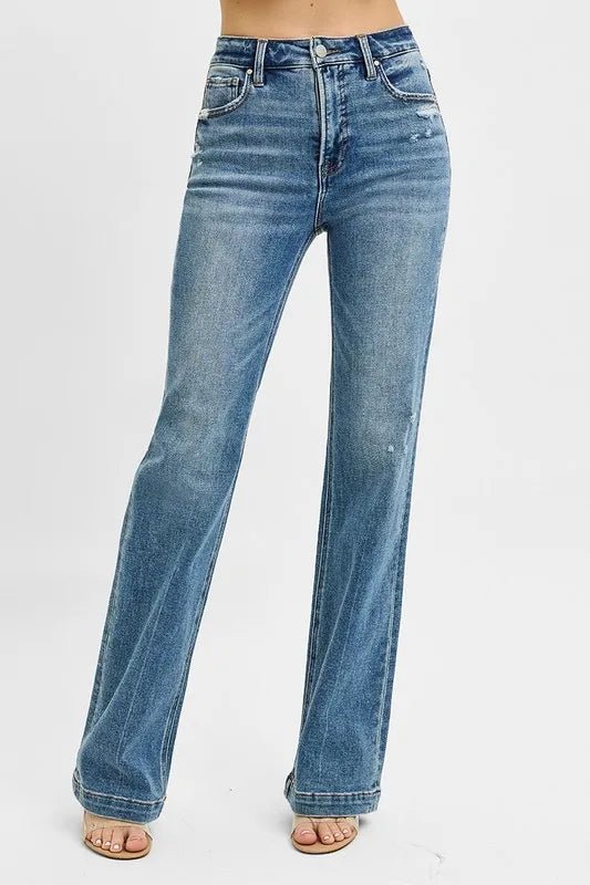 RISEN Full Size Distressed Detail Bootcut Jeans Plus Size - PBNJ FASHIONS
