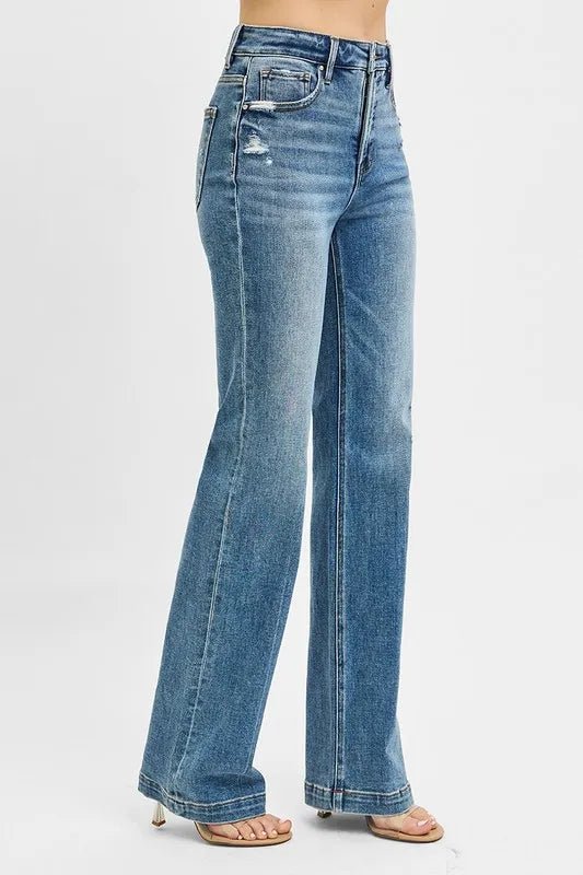 RISEN Full Size Distressed Detail Bootcut Jeans Plus Size - PBNJ FASHIONS