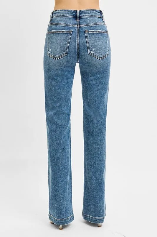 RISEN Full Size Distressed Detail Bootcut Jeans Plus Size - PBNJ FASHIONS