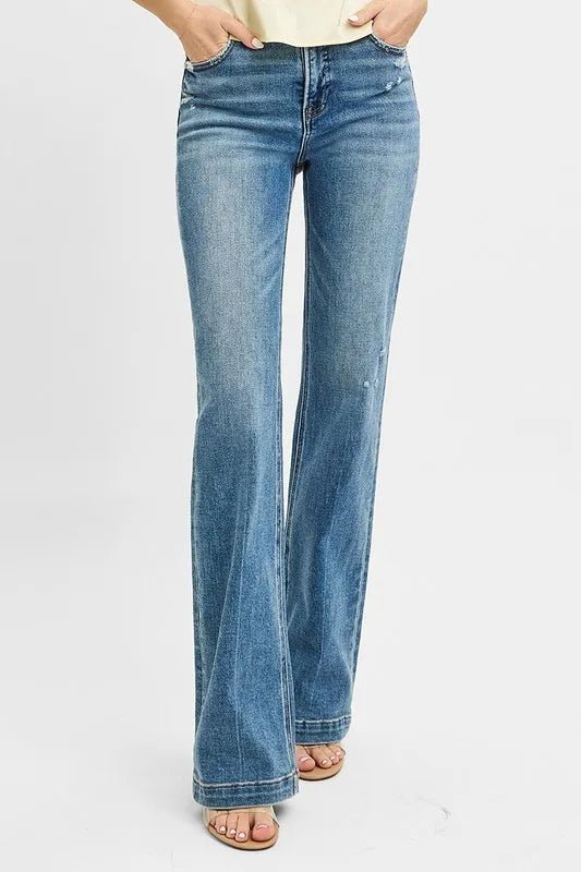 RISEN Full Size Distressed Detail Bootcut Jeans Plus Size - PBNJ FASHIONS