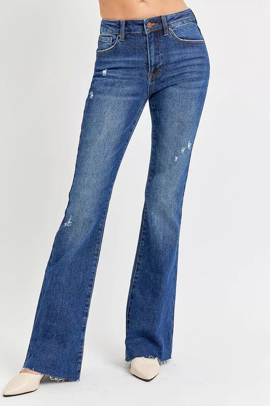 RISEN Full Size Distressed Mid Rise Flare Jeans Plus Size - PBNJ FASHIONS