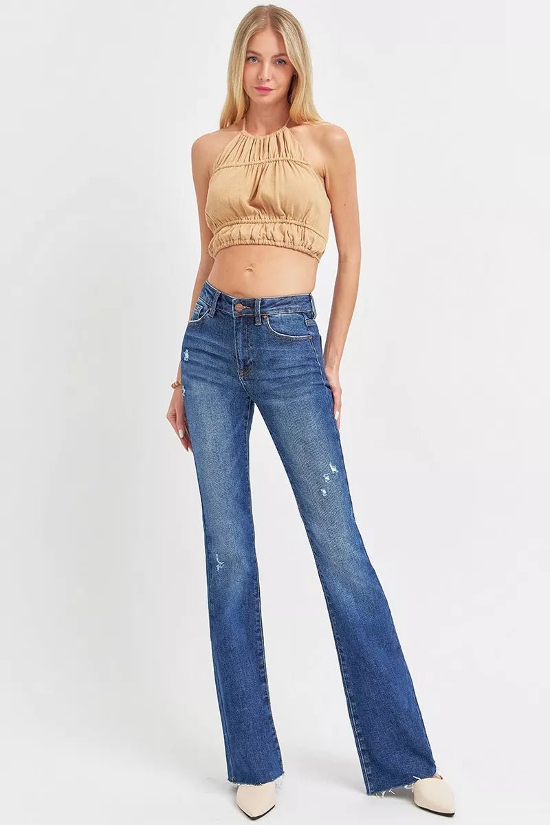 RISEN Full Size Distressed Mid Rise Flare Jeans Plus Size - PBNJ FASHIONS
