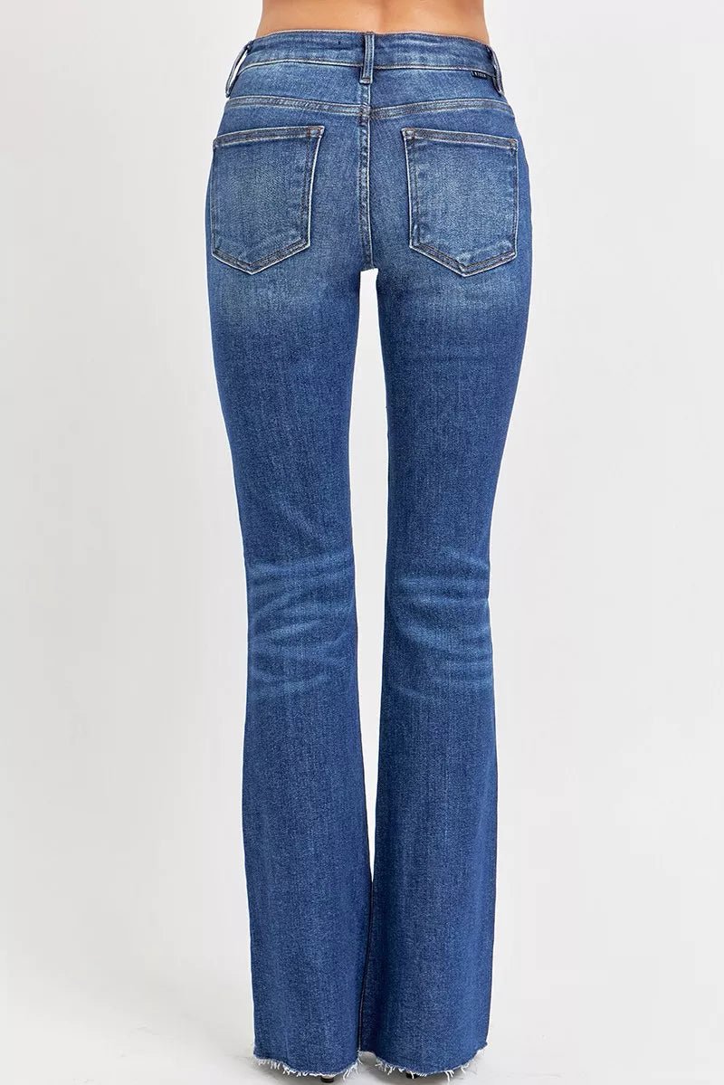 RISEN Full Size Distressed Mid Rise Flare Jeans Plus Size - PBNJ FASHIONS