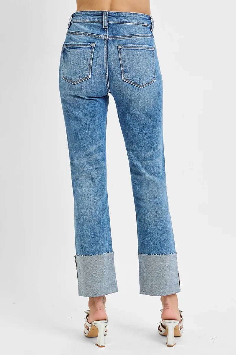 RISEN Full Size High Rise Ankle Straight Wide Cuffed Jeans Plus Size - PBNJ FASHIONS