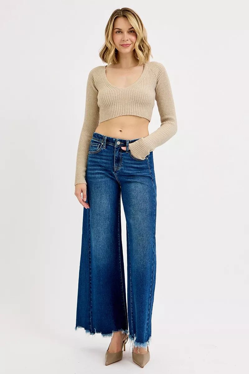 RISEN Full Size High Rise Ankle Wide Jeans Plus Size - PBNJ FASHIONS