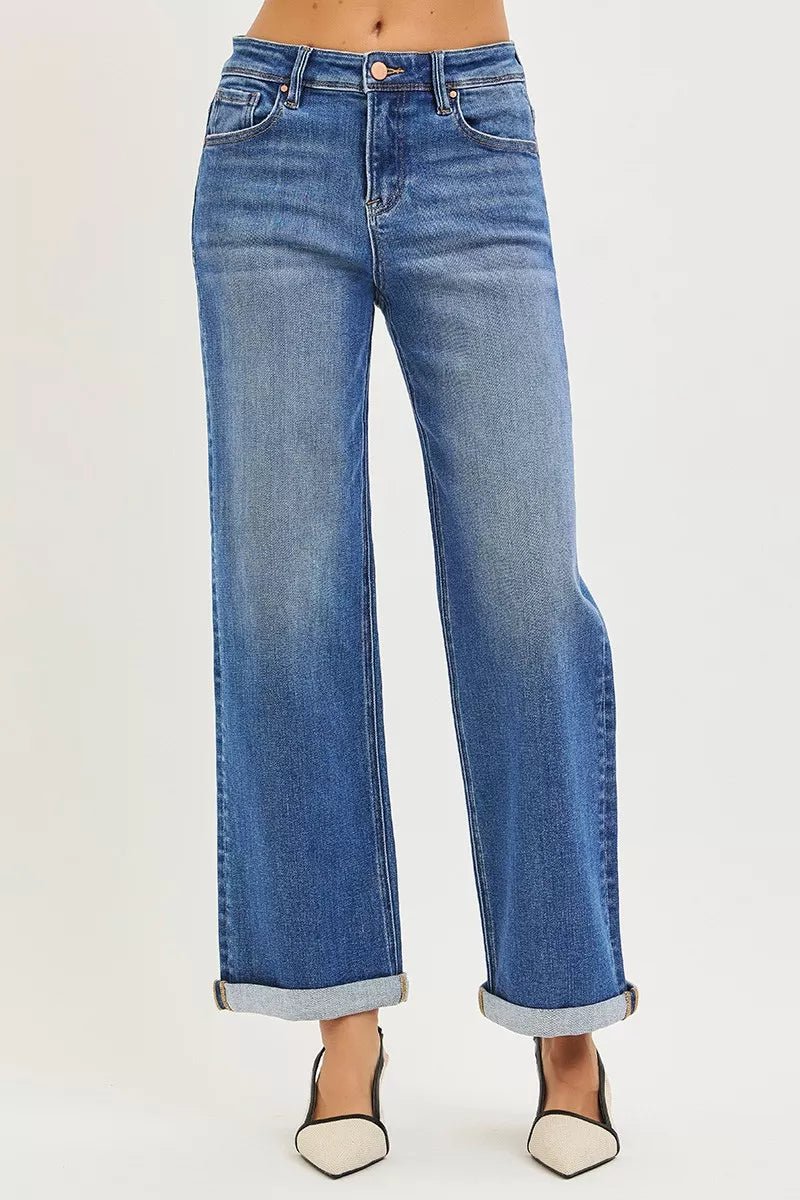 RISEN Full Size High Rise Relaxed Fit Ankle Straight Cuff Jeans Plus Size - PBNJ FASHIONS