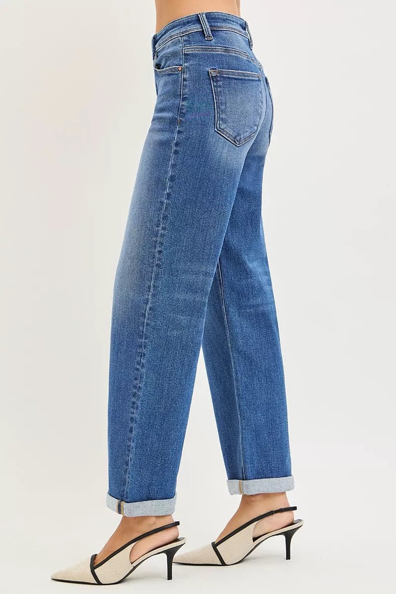 RISEN Full Size High Rise Relaxed Fit Ankle Straight Cuff Jeans Plus Size - PBNJ FASHIONS