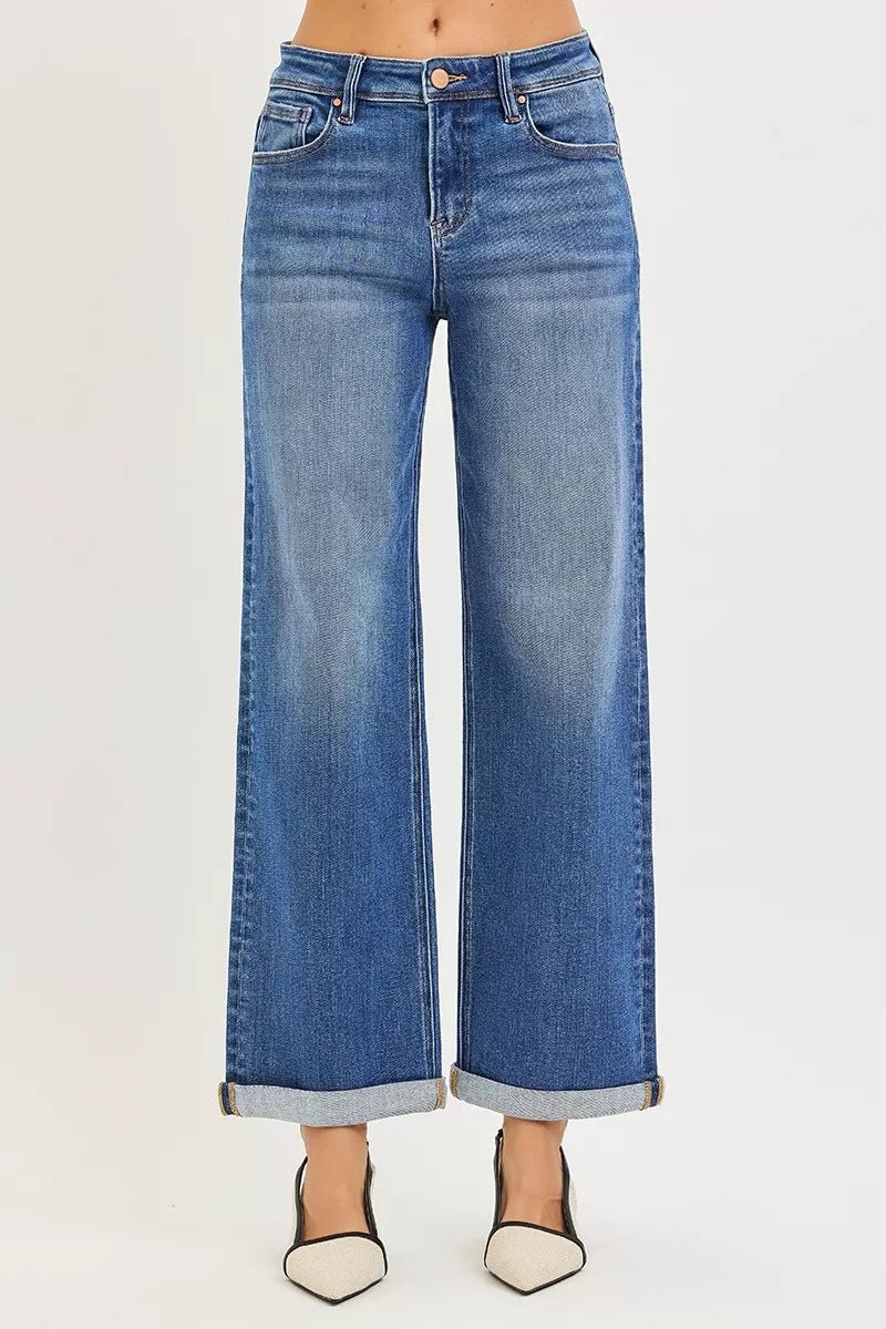 RISEN Full Size High Rise Relaxed Fit Ankle Straight Cuff Jeans Plus Size - PBNJ FASHIONS