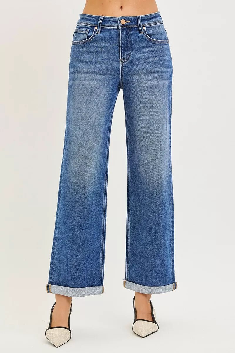 RISEN Full Size High Rise Relaxed Fit Ankle Straight Cuff Jeans Plus Size - PBNJ FASHIONS