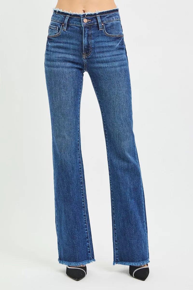 RISEN Full Size Mid Rise Bootcut Frayed Waistband Hem Detail Jeans Plus Size - PBNJ FASHIONS